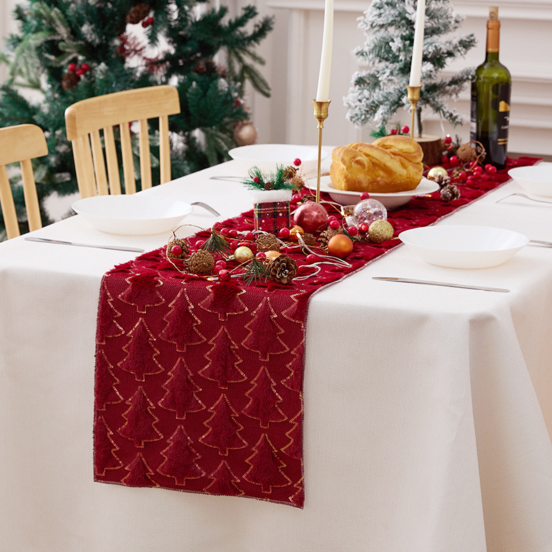 Χριστουγεννιάτικο τραπεζοσήμαντο με κέντημα παγιέτες και 3D διακόσμηση δέντρου, βελούδινο ύφασμα, βάση πολυεστέρα, μοντέρνο μινιμαλιστικό στυλ, προσαρμοσιμότητα - Si xuan, για εστιατόριο