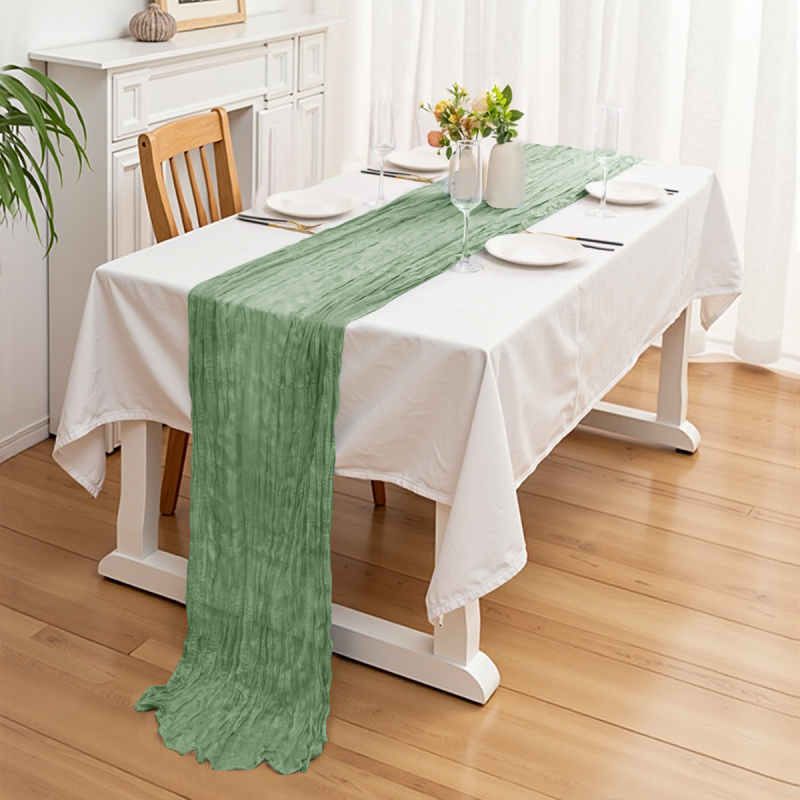 Σημαιάκι τραπεζιού γάμου - Wrinkled Bali Yarn, μονόχρωμο, πολυεστέρας, στυλ γάμου (Εξωτερικοί χώροι και τραπεζαρία; Κωδικός προϊόντος: Wrinkled voile table runner solid color)