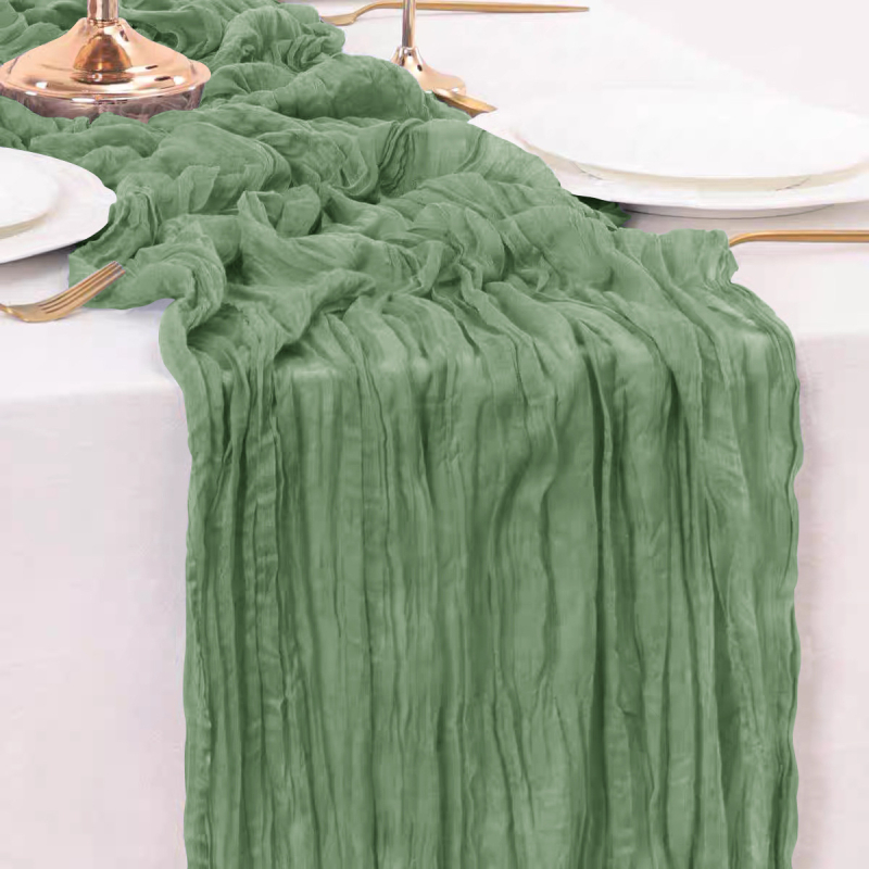 Σημαιάκι τραπεζιού γάμου - Wrinkled Bali Yarn, μονόχρωμο, πολυεστέρας, στυλ γάμου (Εξωτερικοί χώροι και τραπεζαρία; Κωδικός προϊόντος: Wrinkled voile table runner solid color)