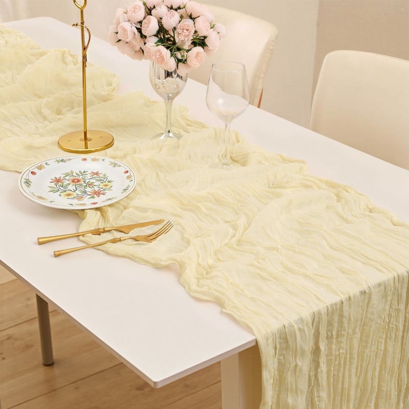 Σημαιάκι τραπεζιού γάμου - Wrinkled Bali Yarn, μονόχρωμο, πολυεστέρας, στυλ γάμου (Εξωτερικοί χώροι και τραπεζαρία; Κωδικός προϊόντος: Wrinkled voile table runner solid color)