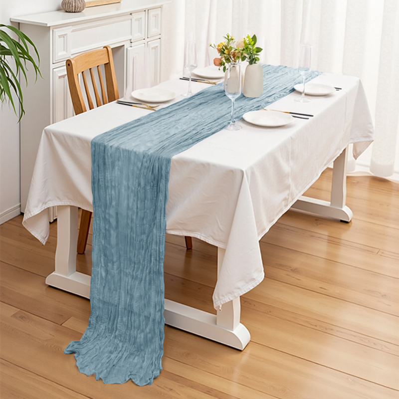 Σημαιάκι τραπεζιού γάμου - Wrinkled Bali Yarn, μονόχρωμο, πολυεστέρας, στυλ γάμου (Εξωτερικοί χώροι και τραπεζαρία; Κωδικός προϊόντος: Wrinkled voile table runner solid color)