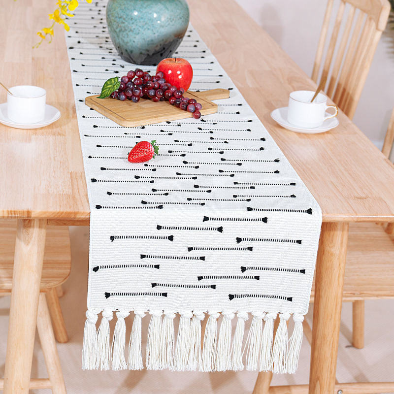 Διάδρομος τραπεζιού με φούντες — πολυεστέρας-βαμβάκι, ριγέ σχέδιο, μοντέρνο μινιμαλιστικό στυλ, μάρκα Youchuang, δυνατότητα προσαρμογής