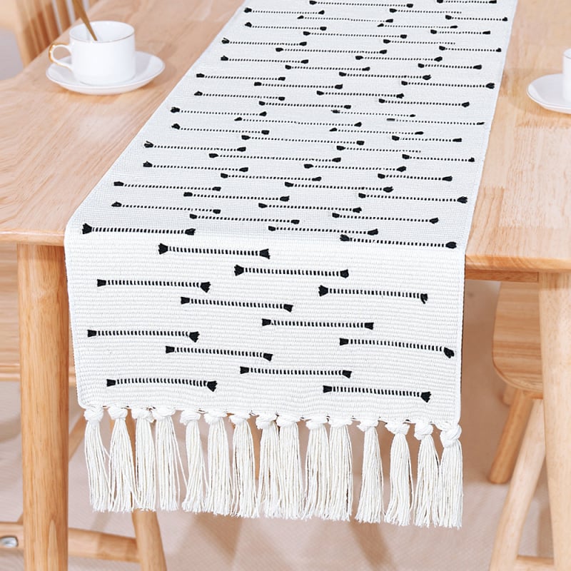 Διάδρομος τραπεζιού με φούντες — πολυεστέρας-βαμβάκι, ριγέ σχέδιο, μοντέρνο μινιμαλιστικό στυλ, μάρκα Youchuang, δυνατότητα προσαρμογής