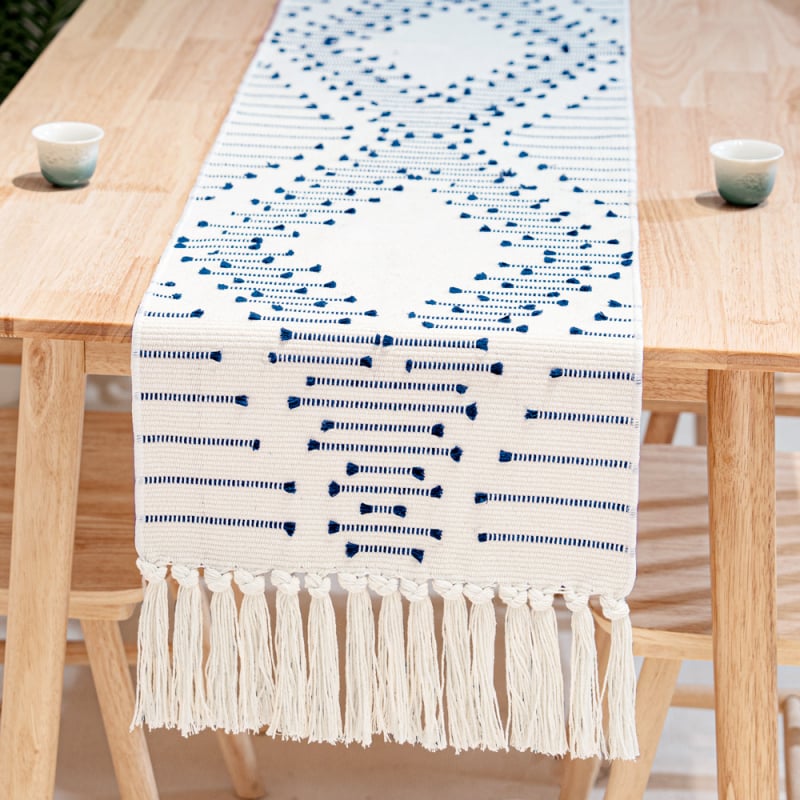 Διάδρομος τραπεζιού με φούντες — πολυεστέρας-βαμβάκι, ριγέ σχέδιο, μοντέρνο μινιμαλιστικό στυλ, μάρκα Youchuang, δυνατότητα προσαρμογής