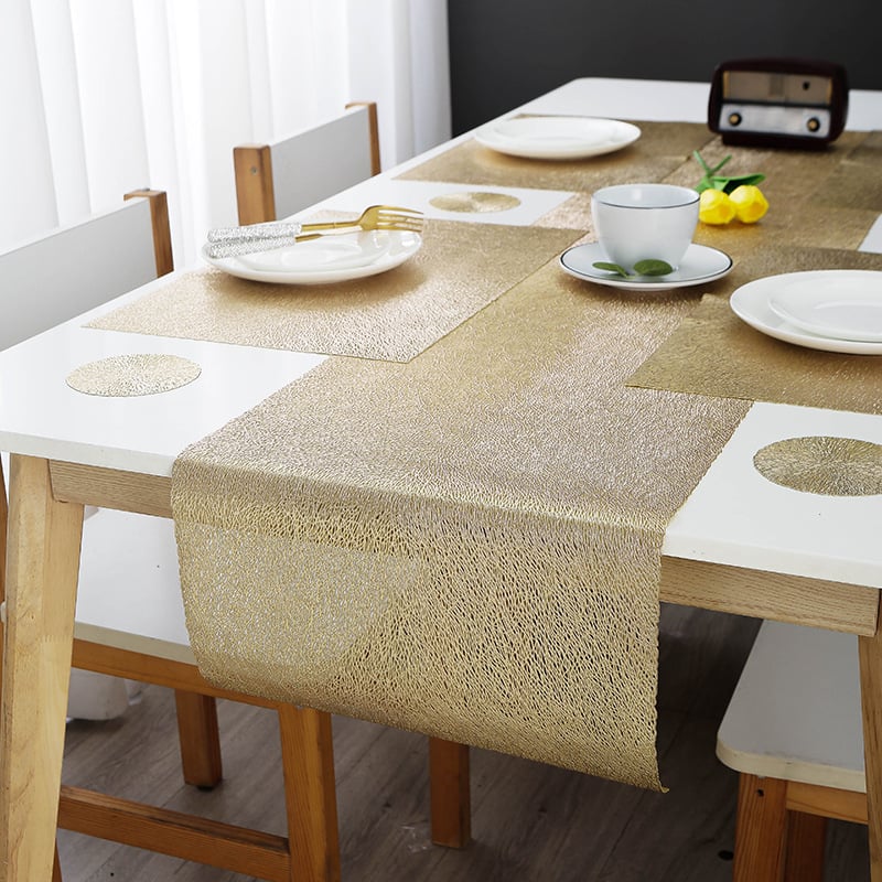 Σετ PVC θερμομονωτικών ράνερ τραπεζιού με μαξιλαράκια σερβιρίσματος – μοντέρνο μίνιμαλ σχέδιο; περιλαμβάνει ράνερ και μαξιλαράκια για πιάτα; υφασμάτινο πολυεστέρα 90%