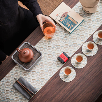 Διπλής όψεως χαλάκι τσαγιού Nishijin – πολυεστερική ίνα, μοτίβο κινέζικου ανέμου, ελαφρύς πολυτελής στυλ, προσαρμοζόμενος αξεσουάρ τελετής τσαγιού