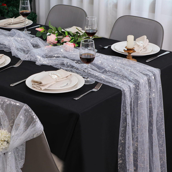 Διάδρομος τραπεζιού από πολυεστέρα — διαφανές δίχτυ με γκλίτερ χρυσού φολιού, μοντέρνος μινιμαλισμός, μονοχρωμία, προσαρμοστικότητα