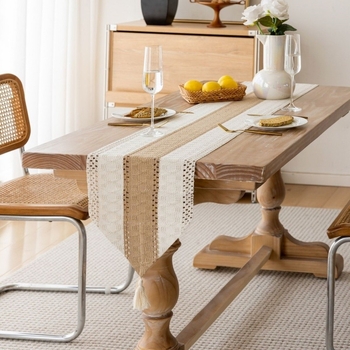 Επιτραπέζια σημαία από βαμβάκι-λινό, πλέγμα με διχρωμία, μποέμ φούντες, αμερικανικού στυλ, JK-023