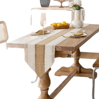 Επιτραπέζια σημαία από βαμβάκι-λινό, πλέγμα με διχρωμία, μποέμ φούντες, αμερικανικού στυλ, JK-023