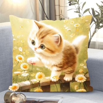 Калъф за кръстат бод – дизайн котка с малки маргаритки, 9‑ct платно, пластмасов лист, прост и модерен стил, DIY декоративен калъф за дневна и спалня