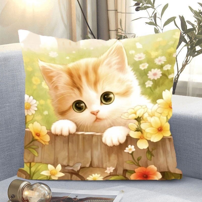 Калъф за кръстат бод – дизайн котка с малки маргаритки, 9‑ct платно, пластмасов лист, прост и модерен стил, DIY декоративен калъф за дневна и спалня