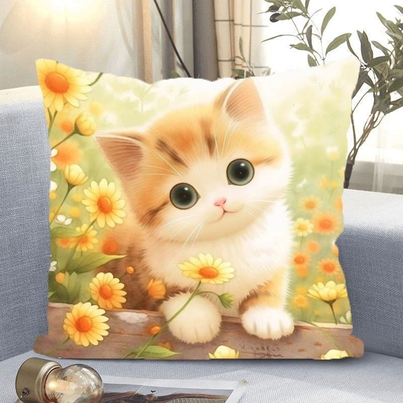 Калъф за кръстат бод – дизайн котка с малки маргаритки, 9‑ct платно, пластмасов лист, прост и модерен стил, DIY декоративен калъф за дневна и спалня