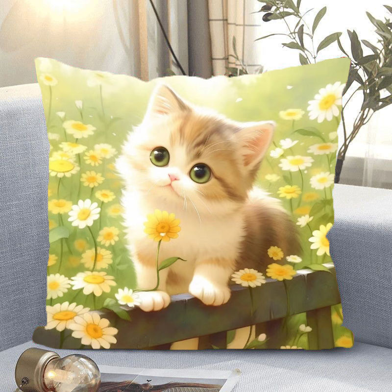 Калъф за кръстат бод – дизайн котка с малки маргаритки, 9‑ct платно, пластмасов лист, прост и модерен стил, DIY декоративен калъф за дневна и спалня