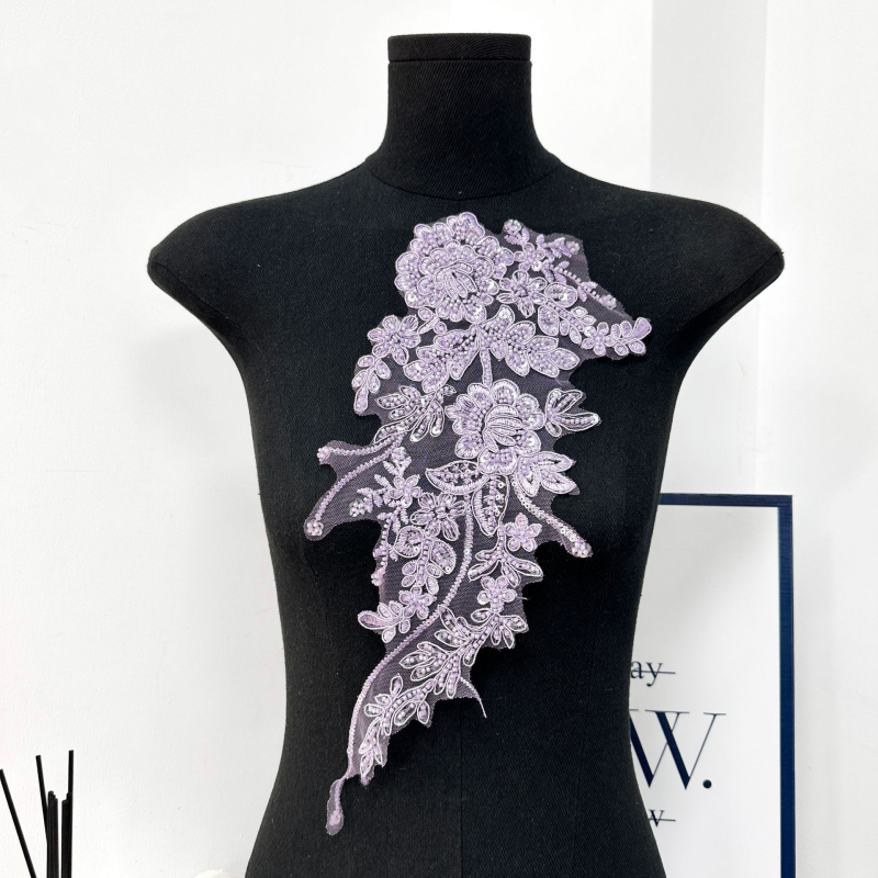 Полиестерна дантелена тъкан със Sequins бродерия и мъниста във формата на сливово цвете за сватбена рокля и cheongsam