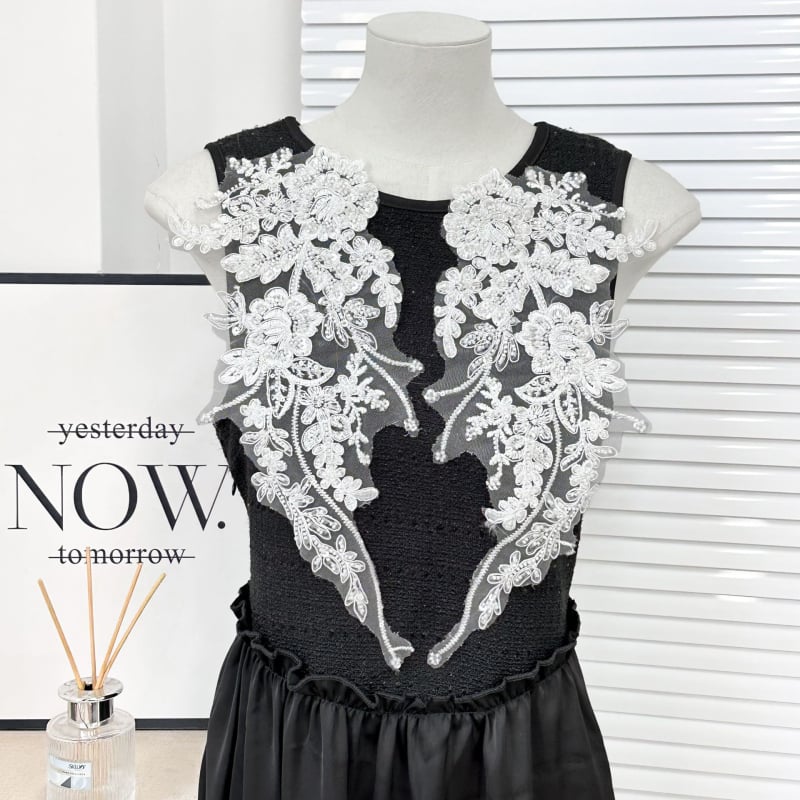 Полиестерна дантелена тъкан със Sequins бродерия и мъниста във формата на сливово цвете за сватбена рокля и cheongsam