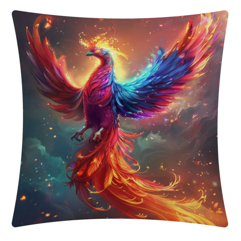 Jastučnica 45x45 cm, laneno platno, kineski stil Phoenix Nirvana Rebirth, za dnevni boravak i ured