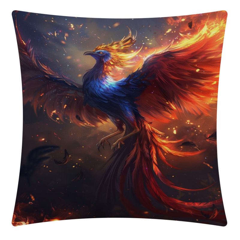 Jastučnica 45x45 cm, laneno platno, kineski stil Phoenix Nirvana Rebirth, za dnevni boravak i ured