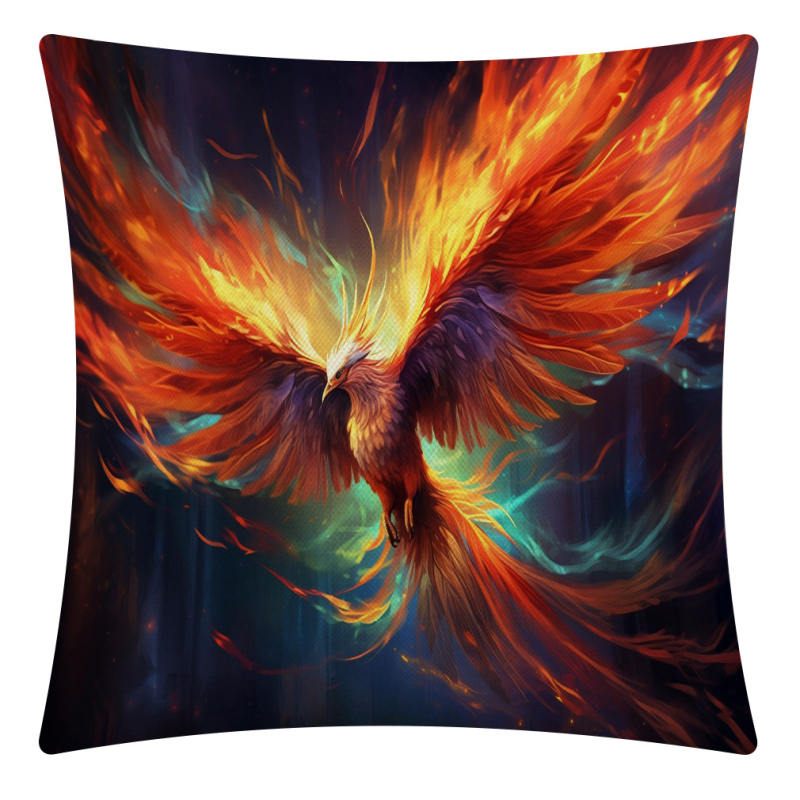 Jastučnica 45x45 cm, laneno platno, kineski stil Phoenix Nirvana Rebirth, za dnevni boravak i ured