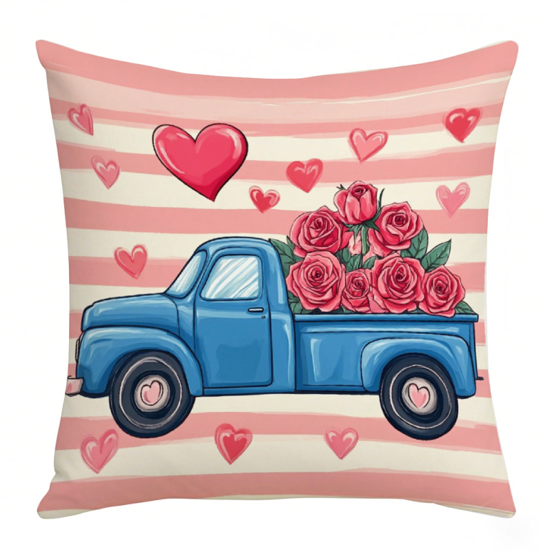 Navlaka za jastuk za Valentinovo s motivom srca i ilustracijom prugastog biciklističkog uzorka, od kratkog pliša, za dnevni boravak