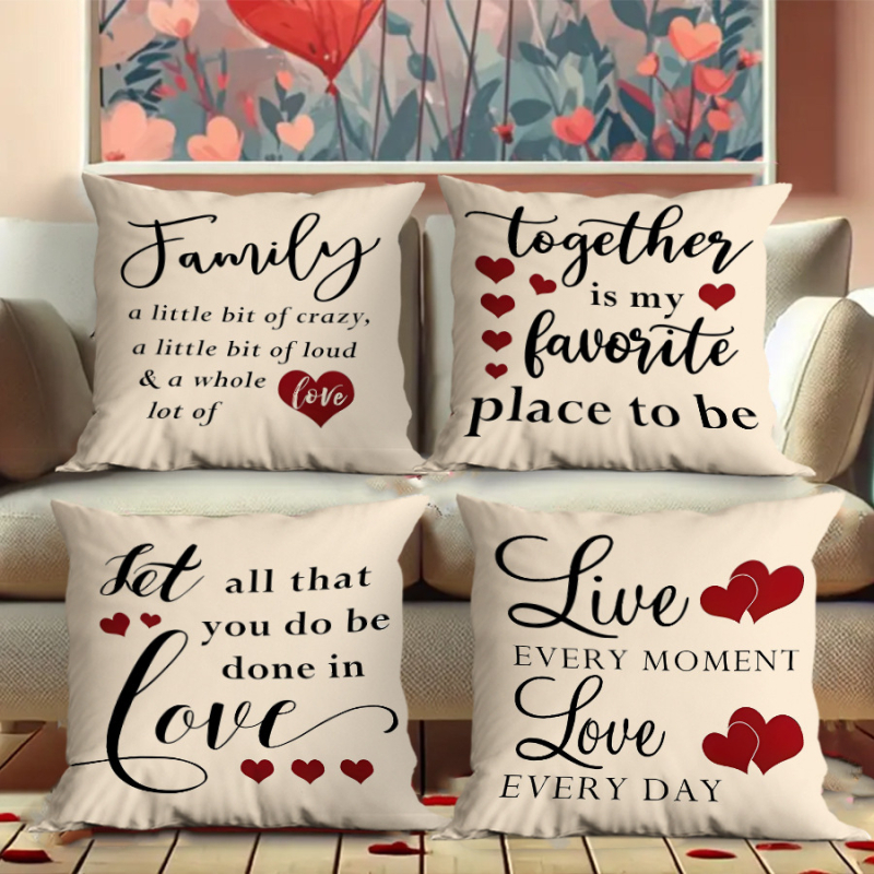 Μαξιλαροθήκη για την Ημέρα του Αγίου Βαλεντίνου, προσαρμόσιμη με ψηφιακή εκτύπωση, πολυεστερικό ύφασμα, μοτίβο με γράμματα και καρδιά