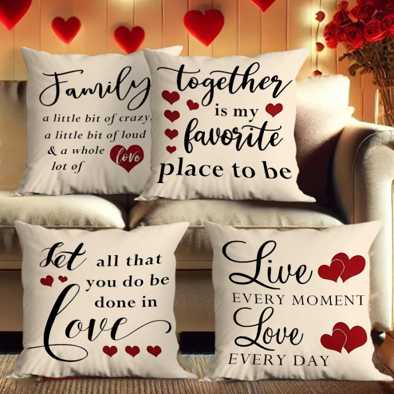 Μαξιλαροθήκη για την Ημέρα του Αγίου Βαλεντίνου, προσαρμόσιμη με ψηφιακή εκτύπωση, πολυεστερικό ύφασμα, μοτίβο με γράμματα και καρδιά