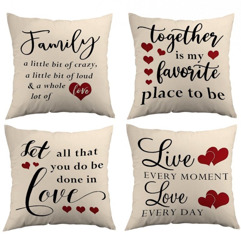 Μαξιλαροθήκη για την Ημέρα του Αγίου Βαλεντίνου, προσαρμόσιμη με ψηφιακή εκτύπωση, πολυεστερικό ύφασμα, μοτίβο με γράμματα και καρδιά