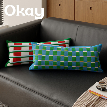 Μοντέρνο μακρύ μαξιλάρι οσφυϊκής στήριξης για σαλόνι, κάλυμμα από ολλανδικό βελούδο, γέμισμα PP βαμβάκι, σχέδια: μονόχρωμο, γεωμετρικό, houndstooth, τετράγωνο