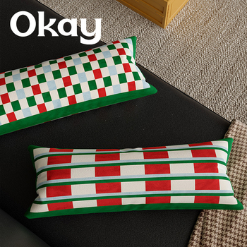 Μοντέρνο μακρύ μαξιλάρι οσφυϊκής στήριξης για σαλόνι, κάλυμμα από ολλανδικό βελούδο, γέμισμα PP βαμβάκι, σχέδια: μονόχρωμο, γεωμετρικό, houndstooth, τετράγωνο