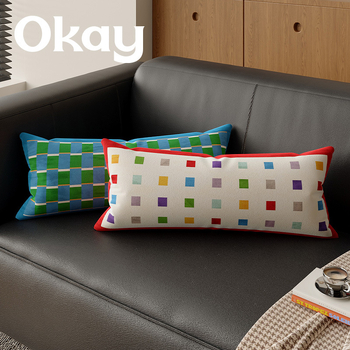 Μοντέρνο μακρύ μαξιλάρι οσφυϊκής στήριξης για σαλόνι, κάλυμμα από ολλανδικό βελούδο, γέμισμα PP βαμβάκι, σχέδια: μονόχρωμο, γεωμετρικό, houndstooth, τετράγωνο