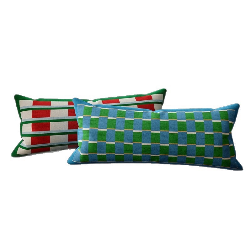 Μοντέρνο μακρύ μαξιλάρι οσφυϊκής στήριξης για σαλόνι, κάλυμμα από ολλανδικό βελούδο, γέμισμα PP βαμβάκι, σχέδια: μονόχρωμο, γεωμετρικό, houndstooth, τετράγωνο