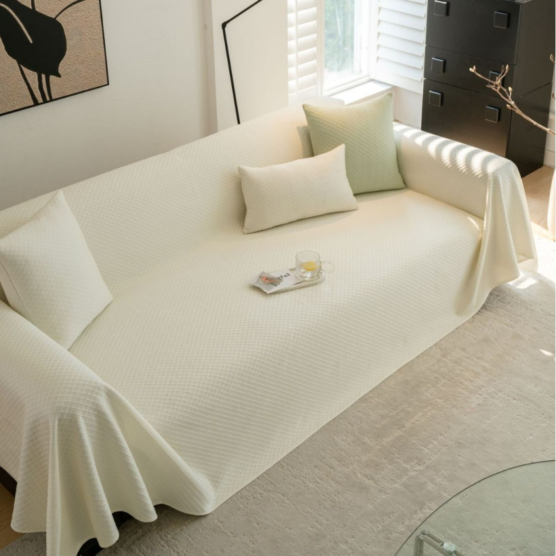 Pokrov za trosjed kauč, osvježavajući svilenkasti materijal, nordijski stil, protuklizni, potpuno pokrivanje