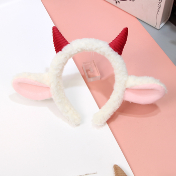 QCHENG auduma galvas lente ar jēra ragiem un pūkainām ausīm, karikatūru stilā, roku darbs