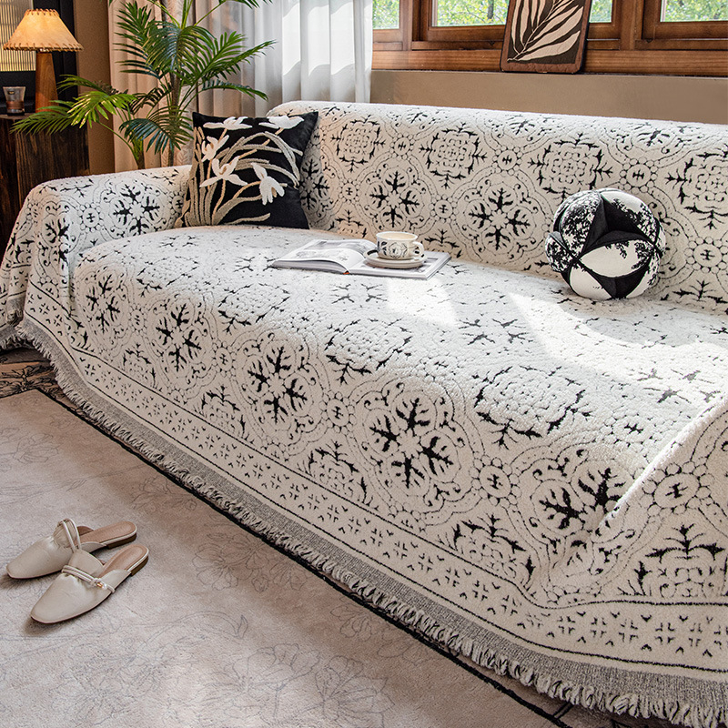 Navlaka za kauč – retro stil, geometrijski uzorak, flanel materijal, jednodjelni dizajn, kompatibilan s kombiniranim kaučima, prilagodljivo
