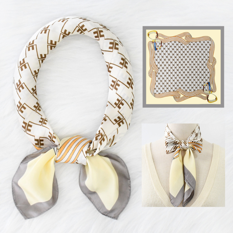 Šal od imitacije svile, kvadratnog oblika, twill tkanina, retro stil književno-umjetnički, otisak