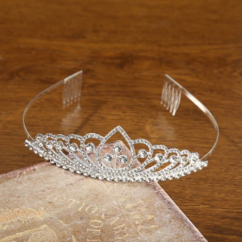 Gyerekeknek szánt hajkorona rhinestone kristályokkal, ötvözetből, elektropolírozott felülettel, egyszerű kialakítás, minta 1, 3-10 éveseknek