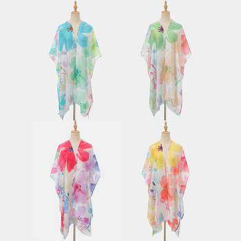 Сатенен слънцезащитен шал за жени, флорален принт, твил тъкане, ръчно нарисуван дизайн