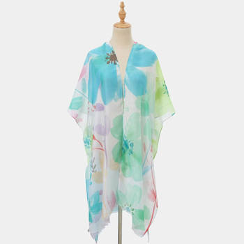 Сатенен слънцезащитен шал за жени, флорален принт, твил тъкане, ръчно нарисуван дизайн