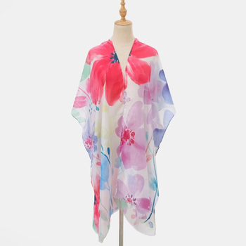 Сатенен слънцезащитен шал за жени, флорален принт, твил тъкане, ръчно нарисуван дизайн