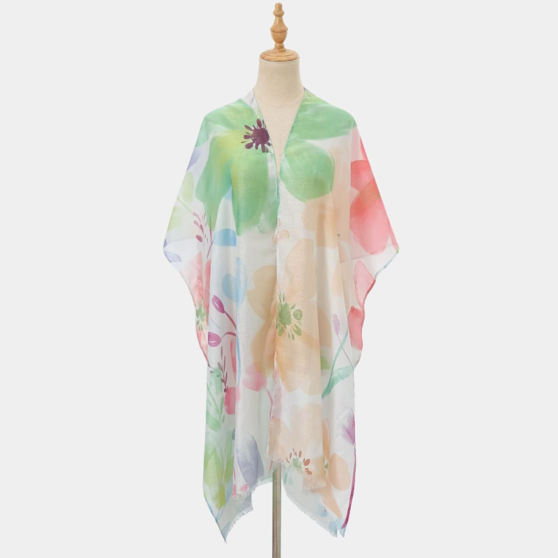 Сатенен слънцезащитен шал за жени, флорален принт, твил тъкане, ръчно нарисуван дизайн