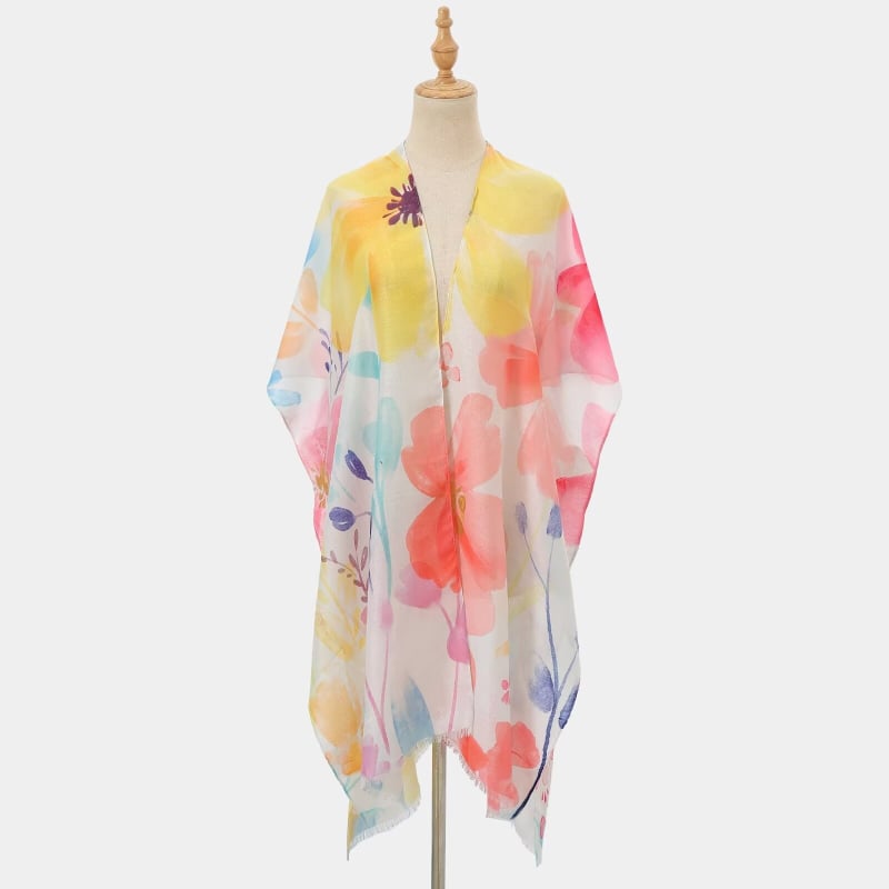Сатенен слънцезащитен шал за жени, флорален принт, твил тъкане, ръчно нарисуван дизайн