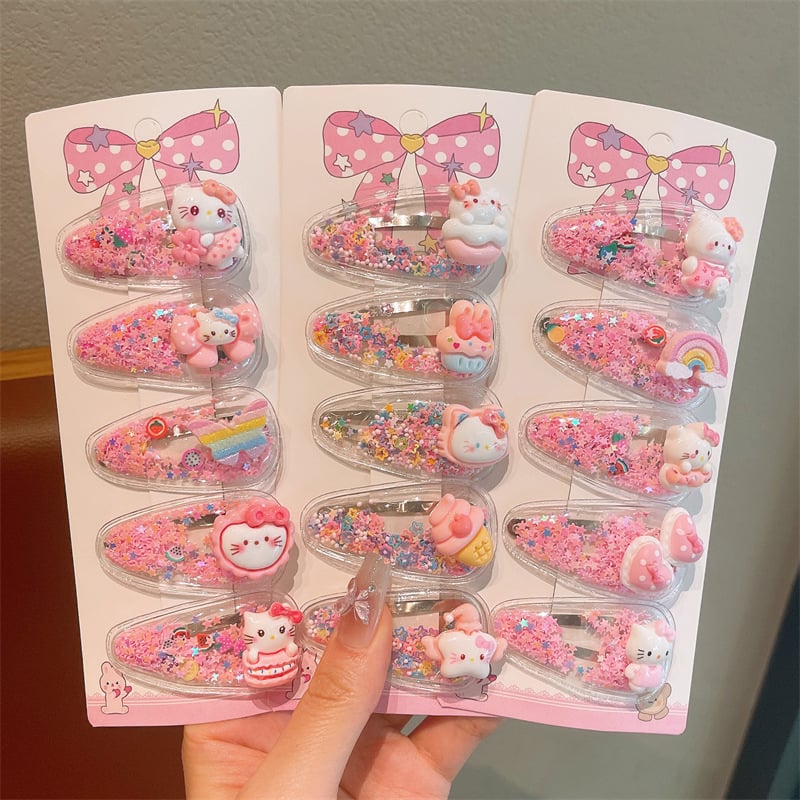 BB κλάμερ μαλλιών, σε σχήμα καρδιάς, καρτούν στυλ, υλικό: πλαστικό/ρητίνη, σετ 5 τεμάχια