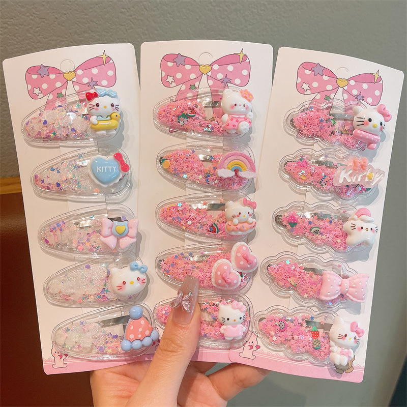 BB κλάμερ μαλλιών, σε σχήμα καρδιάς, καρτούν στυλ, υλικό: πλαστικό/ρητίνη, σετ 5 τεμάχια