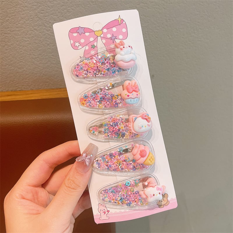 BB κλάμερ μαλλιών, σε σχήμα καρδιάς, καρτούν στυλ, υλικό: πλαστικό/ρητίνη, σετ 5 τεμάχια