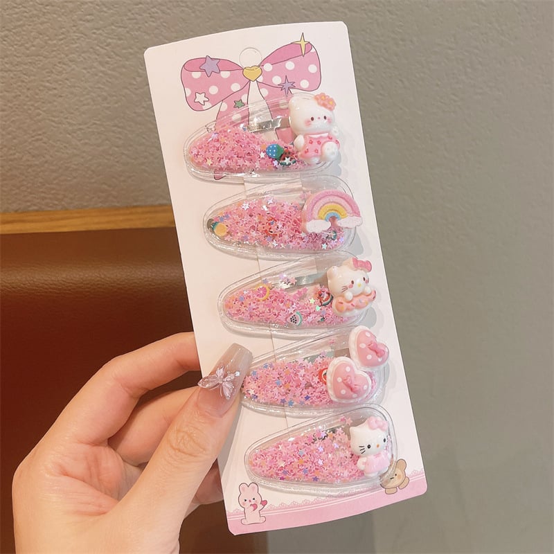 BB κλάμερ μαλλιών, σε σχήμα καρδιάς, καρτούν στυλ, υλικό: πλαστικό/ρητίνη, σετ 5 τεμάχια