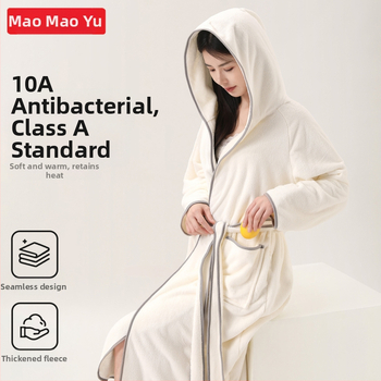 Halat de baie cu glugă, stil wrap, din coral fleece, 100% poliester, pentru iarnă, unisex