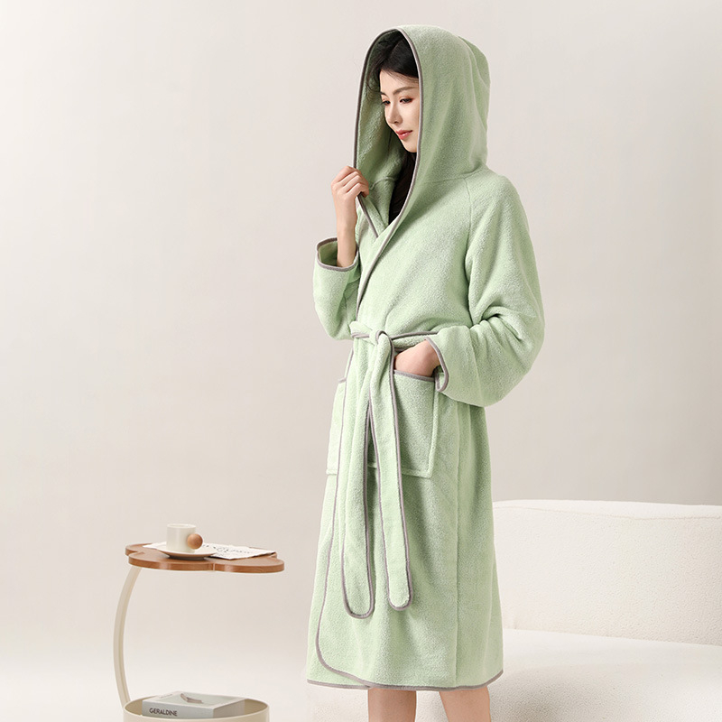 Halat de baie cu glugă, stil wrap, din coral fleece, 100% poliester, pentru iarnă, unisex