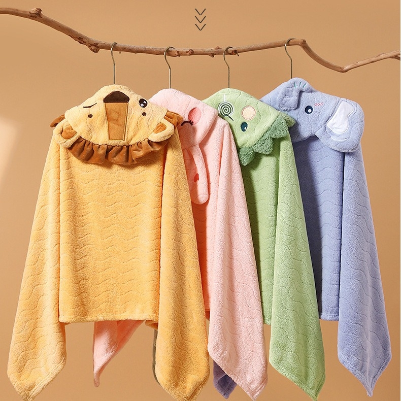 Dječji kapuljačasti ogrtač od koralnog flisa za djecu, za kupaonicu, warp-knit, 400–500 g, 150D vlakna, vez, obrub, jacquard
