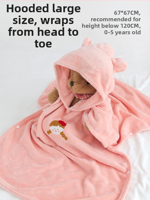 Laste kapuutsiga vannirätik mantel, Cartoon disain, korallveluur, imav, sobib imikutele ja väikelastele (1–3 aastat)