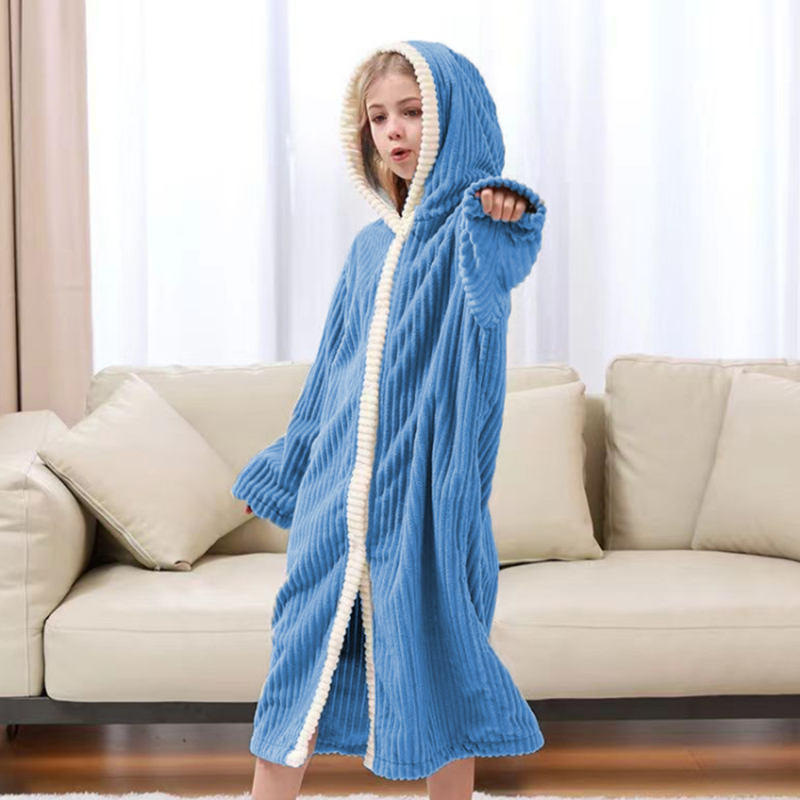 Halat de baie pentru copii cu glugă — velur coral, 90% poliester, 400 g, pentru iarnă