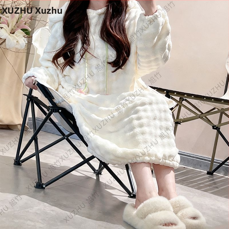 Halat de baie purtabil, absorbant, cu glugă și mâneci lungi; material întărit, prietenos cu pielea, pentru iarnă.